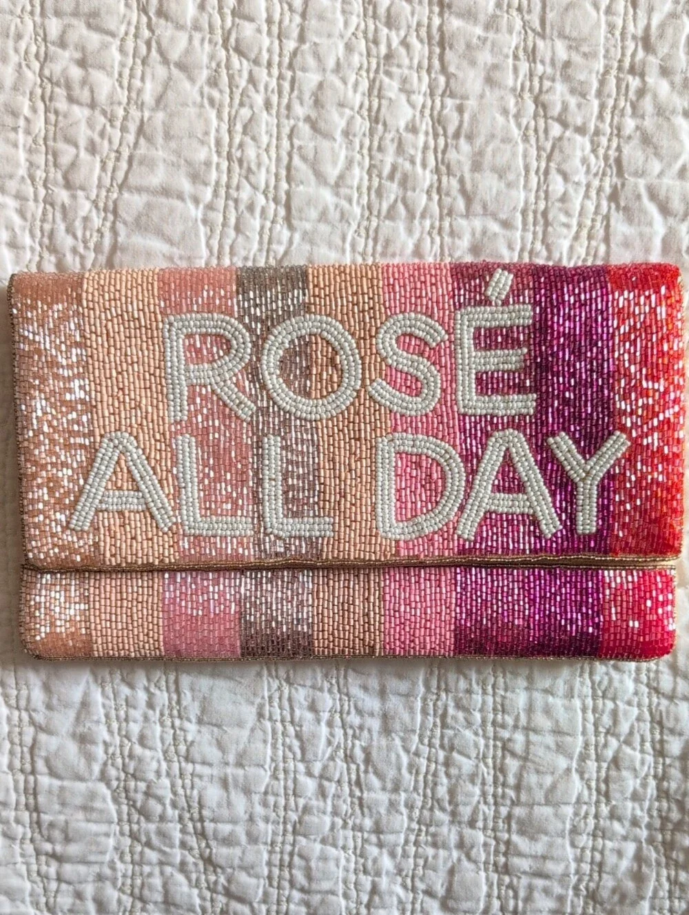 Beaded 'ROSÉ ALL DAY' Clutch - Pink, Coral, Peach, Red
